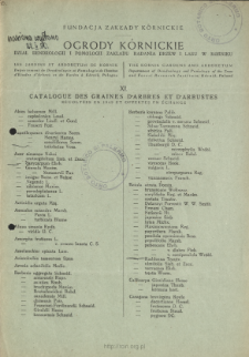 XI. Catalogue des graines d'arbres et d'arbustes récoltées en 1949 et offertes en echange