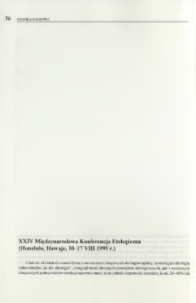 XXIV Międzynarodowa Konferencja Etologiczna (Honolulu, Hawaje, 10-17 VIII 1995 r.)