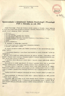 Sprawozdanie z działalności Zakładu Dendrologii i Pomologii PAN w K&oacute;rniku za rok 1955