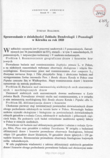 Sprawozdanie z działalności Zakładu Dendrologii i Pomologii w Kórniku za rok 1959