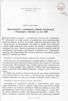 Sprawozdanie z działalności Zakładu Dendrologii i Pomologii PAN w Kórniku za rok 1960