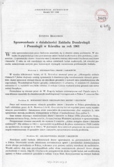 Sprawozdanie z działalności Zakładu Dendrologii i Pomologii w Kórniku za rok 1961
