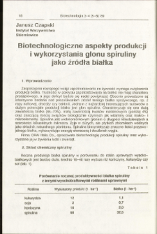 Biotechnologiczne aspekty produkcji i wykorzystania glonu spiruliny jako źródła białka
