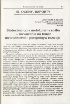 Plant molecular biotechnology: perspectives and stimulations