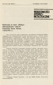 Konferencja na temat "Ekologia mikroorganizm&oacute;w wodnych" (Clearwater Beach, Floryda, 7-10 II 1979 r.)