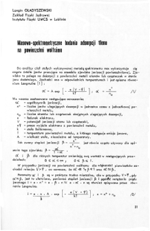 Masowo-spektrometryczne badania adsorpcji tlenu na powierzchni wolframu = Mass-spectrometric investigations of oxygen adsorption of tungsten surface