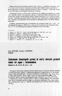 Zastosowanie chromatografii gazowej do analizy mieszanin gazowych wodoru lub argonu z fosforowodorem = Gas chramotography use in the analysis of hydrogen or argon gas mixtures with phosphid. Determination of N2, CH4, CO, CO2, PH3 as well as O2 and H2O