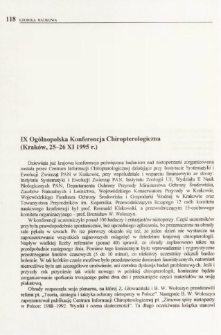 IX Og&oacute;lnopolska Konferencja Chiropterologiczna (Krak&oacute;w, 25-26 XI 1995 r.)