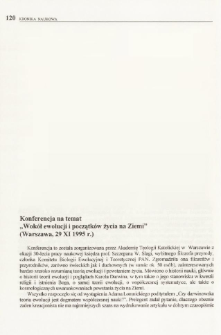 Konferencja na temat "Wokół ewolucji i poczatków życia na Ziemi" (Warszawa, 29 XI 1995 r.)