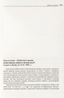 Sesja na temat "Możliwości i sposoby unaturalniania układów ekologicznych" (Łagów Lubuski, 12-14 IV 1996 r.)