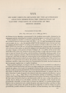 On some results obtained by the Quaternion analysis respecting the inscription of ‘gauche’ Polygons in Surfaces of the Second Order (1849)