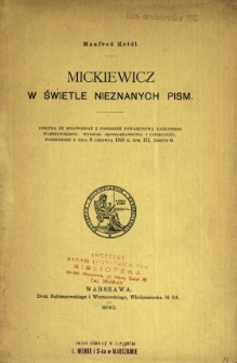 Mickiewicz w świetle nieznanych pism