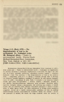 Nriangu J. O. (Red.) 1978 - The biogeochemistry of lead in the environment. 1A. Ecological cycles. 1B. Biological effects - Topics in environmental health, Elsevier/North Hollad Biomedical Press, Amsterdam, New York, Oxford, ss. 424+397. [ISBN 0-444-41599-8; ISBN 0-444-80050-6]
