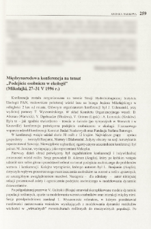 Międzynarodowa konferencja na temat "Podejście osobnicze w ekologii" (Mikołajki, 27-31 V 1996 r.)