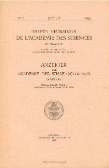 Anzeiger der Akademie der Wissenschaften in Krakau, Philologische Klasse, Historisch-Philosophische Klasse. No. 7 Juillet (1902)