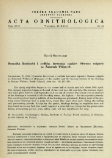 Dynamika liczebności i siedliska żerowania szpak&oacute;w Sturnus vulgaris na Żuławach Wiślanych