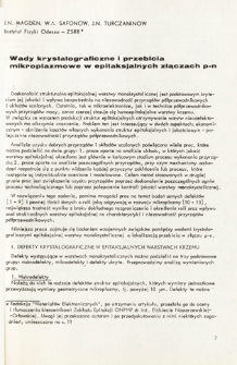 Wady krystalograficzne i przebicia mikroplazmowe w epitaksjalnych złączach p-n = Structural defects and microplasma breakdowns in epitaxial p-n layers