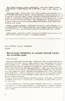 Generacja defekt&oacute;w w czasie dyfuzji cynku do arsenku galu = Generation of defects during zinc diffusion in gallium arsenide