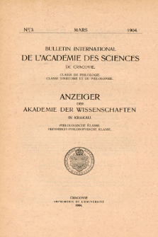 Anzeiger der Akademie der Wissenschaften in Krakau, Philologische Klasse, Historisch-Philosophische Klasse. No. 3 Mars (1904)