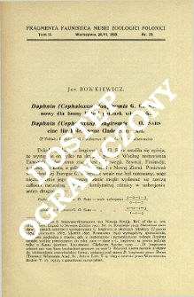 Daphnia (Cephaloxus) longiremis G. O. Sars nowy dla fauny Polski gatunek wioślarek = Daphnia (Cephaloxus) longiremis G. O. Sars eine f&uuml;r Polen neue Cladoceren - Art.