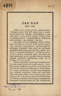 Jan Łoś (1860-1928) : [nekrolog]