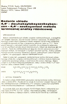 Badanie układu 4,4' dwuheksyloksyazoksybenzen - 4,4' azoksyanizol metodą termicznej analizy różnicowej = Investigation of 4,4' - dihexyloxyazaxybenzene - 4,4' - azoxyanisole system by by differential thermal analysis