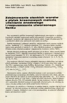 Zdejmowanie cienkich warstw z płytek krzemowych metodą utleniania anodowego i rozpuszczania utworzonego tlenku = Removal of thin layers from silicon wafersby means of an anodic oxidation and dissolution of the oxides formed