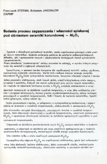 Badania procesu zagęszczania i własności spiekanej pod ciśnieniem ceramiki korundowej - Al2O3 = Studies on densification process and properties of hot pressed alumina ceramics-Al2O3