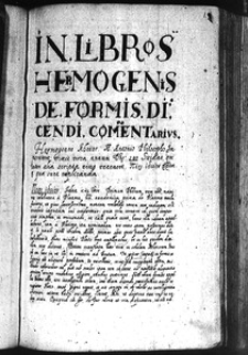 In Libros Hermogenis de Formis di cendi. Comentarius