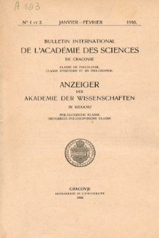 Anzeiger der Akademie der Wissenschaften in Krakau, Philologische Klasse, Historisch-Philosophische Klasse