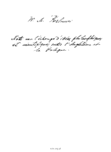 Notes sur l'&eacute;change d'id&eacute;es philosophiques entre l'Angleterre et la Pologne