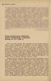 Szkoła matematyczna modelowania procesów ekologicznych i ewolucyjnych (Zawoja, 16-23 X 1980 r.)