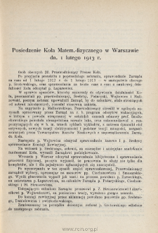 Posiedzenie Koła Matem.-fizycznego w Warszawie dn. 1 lutego 1913 r.