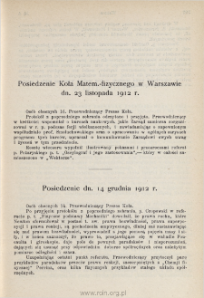 Posiedzenie Koła Matem.-fizycznego w Warszawie dn.23 listopada 1912 r.