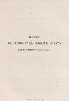 Traduction des lettres et des fragments en latin dans la correspondance de Fermat