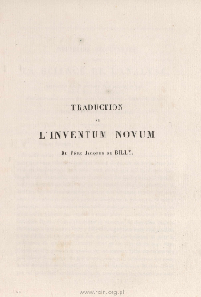 Traduction de l'inventum novum du P&egrave;re Jacques de Billy