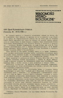 XIII Zjazd Hydrobiologów Polskich (Szczecin, 16-19 IX 1986 r.)