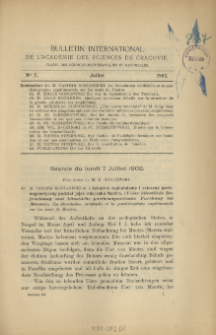 Bulletin International de L'Acad&eacute;mie des Sciences de Cracovie. Classe des Sciences Math&eacute;matiques et Naturelles. Anzeiger der Akademie der Wissenschaften in Krakau. Mathematisch-Naturwissenschaftliche Klasse. Reihe B, Biologische Wissenschaften. S&eacute;rie B, Sciences Naturelles, No 7