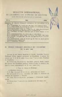 Bulletin International de L'Acad&eacute;mie des Sciences de Cracovie. Classe des Sciences Math&eacute;matiques et Naturelles. Anzeiger der Akademie der Wissenschaften in Krakau. Mathematisch-Naturwissenschaftliche Klasse. Reihe B, Biologische Wissenschaften. S&eacute;rie B, Sciences Naturelles, No 5