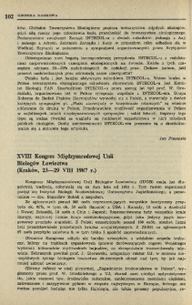 XVIII Kongres Międzynarodowej Unii Biologów Łowiectwa (Kraków, 23-29 VIII 1987 r.)