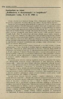 Seminarium na temat "Roślinożerce w ekosystemach i w krajobrazie" (Dziekan&oacute;w Leśny, 5-6 IX 1988 r.)