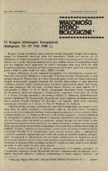 VI Kongres Ichtiologów Europejskich (Budapeszt, 15-19 VIII 1988 r.)