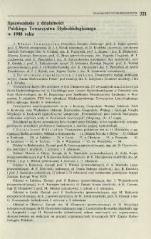Sprawozdanie z działalności Polskiego Towarzystwa Hydrobiologicznego w 1988 roku