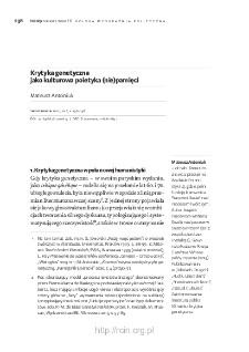 Krytyka genetyczna jako kulturowa poietyka (nie)pamięci