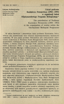 Udział profesora Kazimierza Petrusewicza (1906-1982) w organizacji badań Międzynarodowego Programu Biologicznego