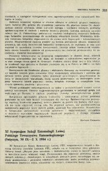 XI Sympozjum Sekcji Entomologii Leśnej Polskiego Towarzystwa Entomologicznego (Sulęczyn, 30 IX-2 X 1984 r.)