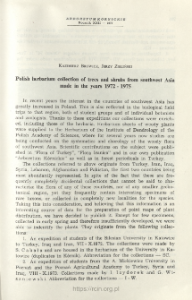 Polish herbarium collection of trees and shrubs from southwest Asia made in the years1972-1975