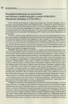 Europejska konferencja na temat badań nad ochroną i rekultywacją gleb i osad&oacute;w (EUROSOL) (Maastricht, Holandia, 6-12 IX 1992 r.)