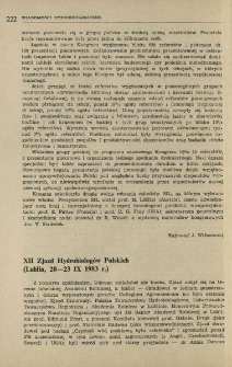 XII Zjazd Hydrobiolog&oacute;w Polskich (Lublin, 20-23 IX 1983 r.)