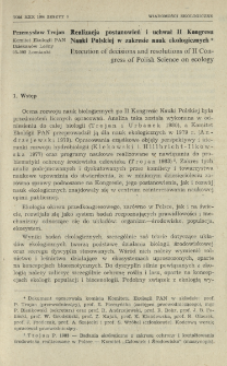 Realizacja postanowień i uchwał II Kongresu Nauki Polskiej w zakresie nauk ekologicznych